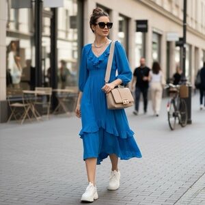 Maison Tera Elegant High-Low Blue Dress
